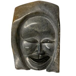 Inuit art soapstone carving FACE, signed, 5x4x2 inches